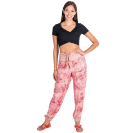 KM0302A - Pantalon en soie imprimé rose
