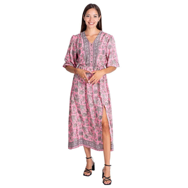 KM2016C – Rosa Kleid mit grauen Blumen