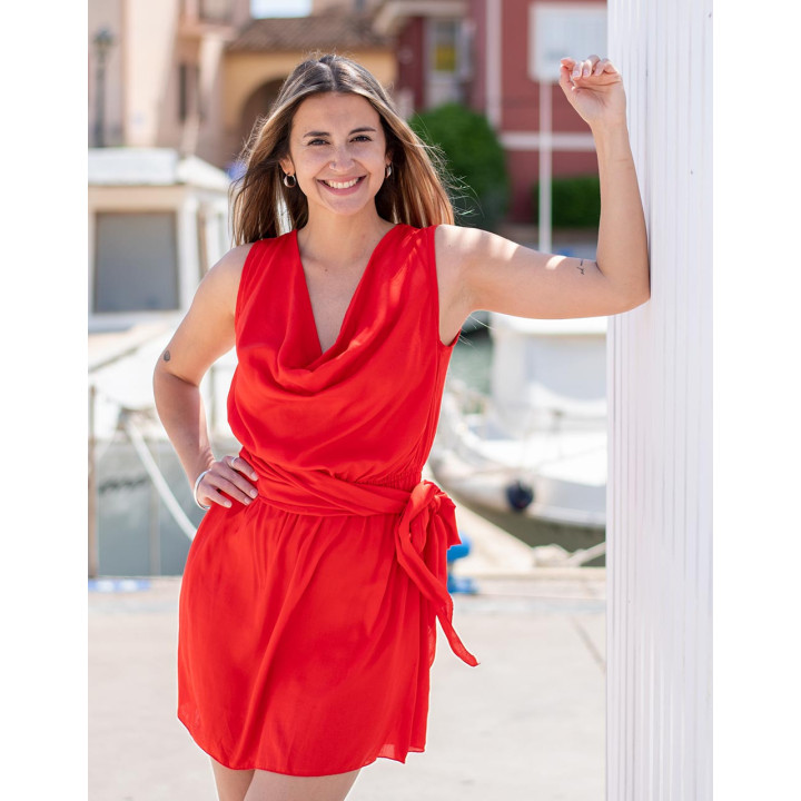 KM2035D - Draped Neckline Dress
