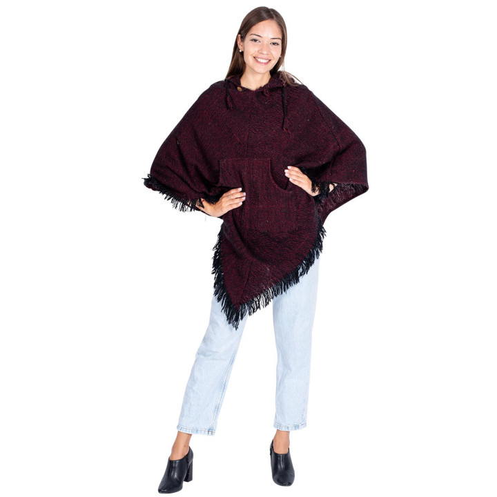 MPK0005O - Poncho com franjas Borgonha