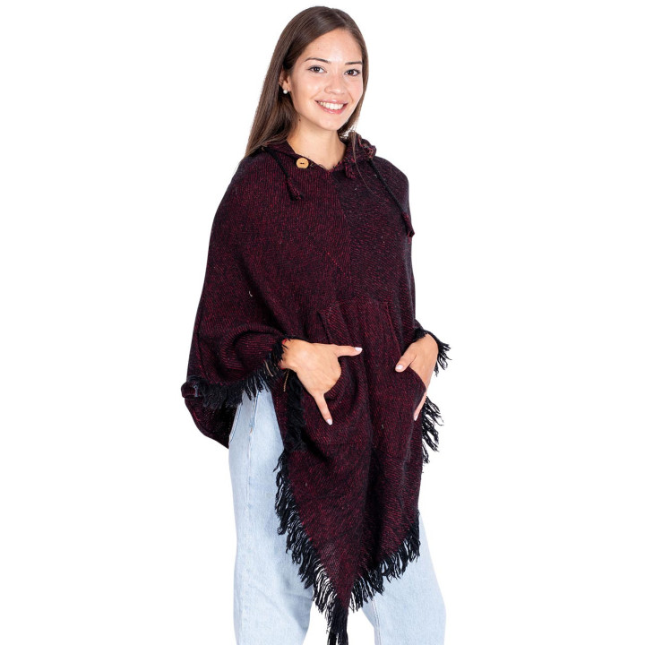 MPK0005O - Poncho com franjas Borgonha