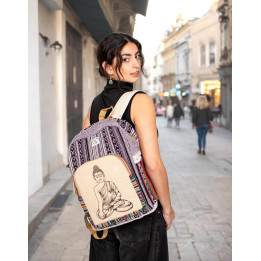 BMH0020A - Zaino unisex in canapa con disegno di Buddha | Fatto a mano in India | Grossista