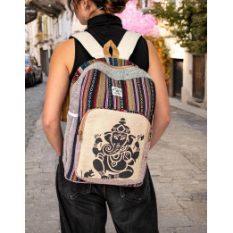 BMH0020B - Zaino unisex in canapa con spallacci regolabili - Design esclusivo Ganesha - Vendita all'ingrosso