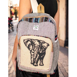 BMH0020C - Zaino unisex in canapa con stampa elefante e design artigianale - Vendita all'ingrosso