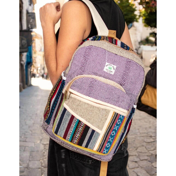 BMH0021C - Sac à dos en chanvre Kimago : spacieux et unique - Art et mode ethniques indiens pour votre boutique