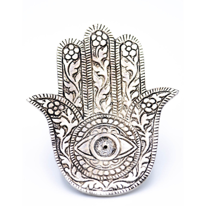 RAR1002 - Porta-incenso de mão de metal Hamsa