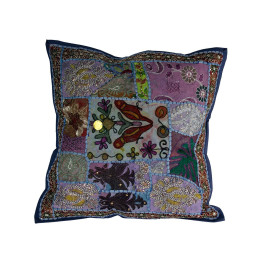 RCJ00025 - Housse de coussin brodée bleue