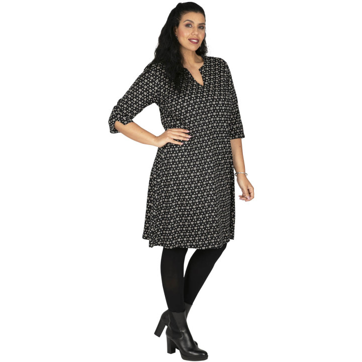 ROP6033D - Vestido Preto Estampado