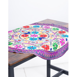 RTZ0010 – Handbestickte runde Tischdecke mit bunten Blumen – einzigartige Kunsthandwerkskunst