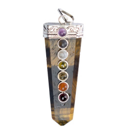 SDJ0003T - 7 Chakra Tiger Eye Flat Pendant