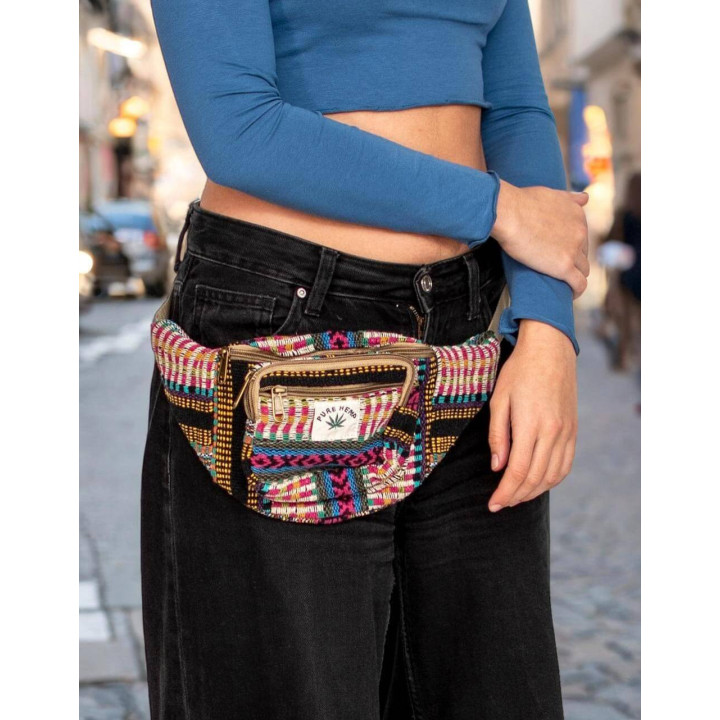 BRÑ0013 - Marsupio unisex in canapa lavorata a mano: comfort e stile indiano multicolore