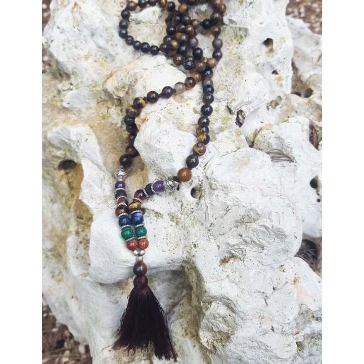SMA1001T - Colar Olho de Tigre 7 Chakras