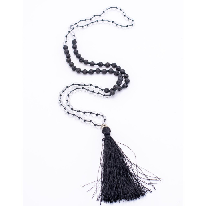 SMA1003IV - Mala Quartz Crystal+Volcanic Rock