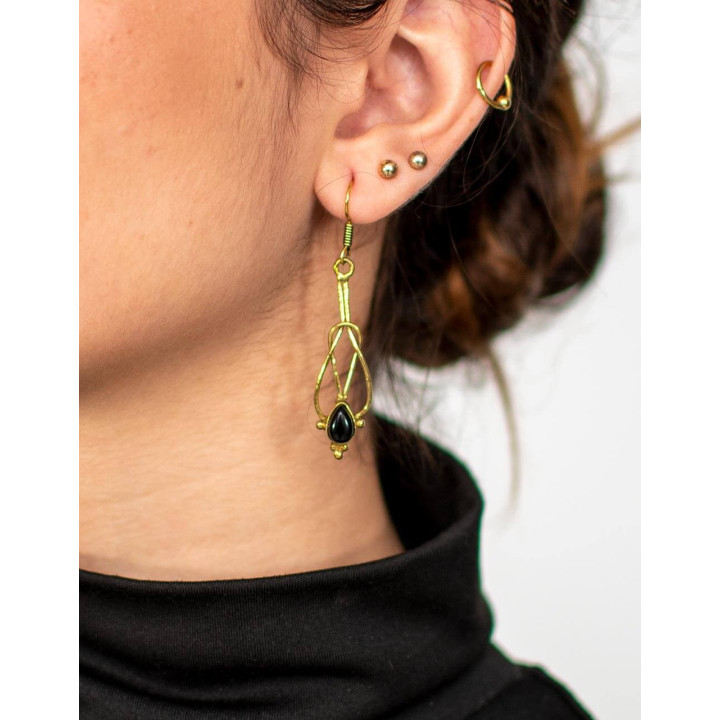 SPE0086 - Boucles d'oreilles allongées avec pierre minérale – Kimago Brass Craftsmanship