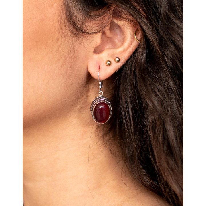 SPE0090 - Handmade Earrings with Natural Stone in Silver-Plated Brass – Kimago
