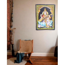 TTD1117L - Piccolo arazzo Saraswati: tessuto etnico e autentico in 100% cotone per vendita all'ingrosso