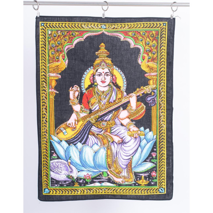 TTD1117L - Tapiz de Saraswati Pequeño: Textil Etnico y Auténtico 100% Algodón para Ventas Al Mayor