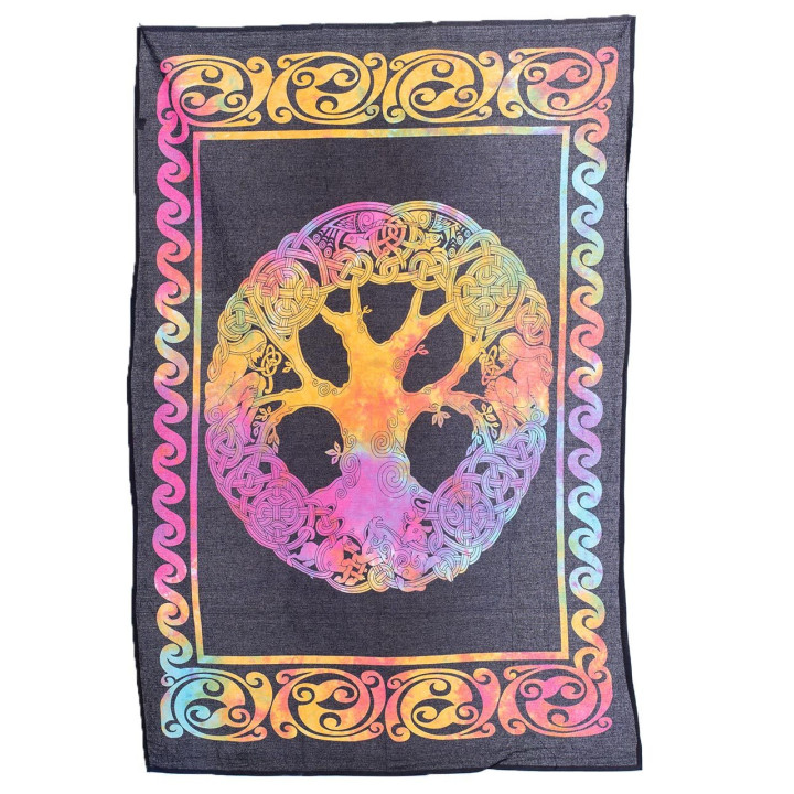 TTZ0016 - Tapeçaria Pintada à Mão com Árvore Central Tie Die - Fabricada na Índia