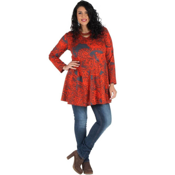 TUP5026A - Blusa Estampado Etnico Naranja