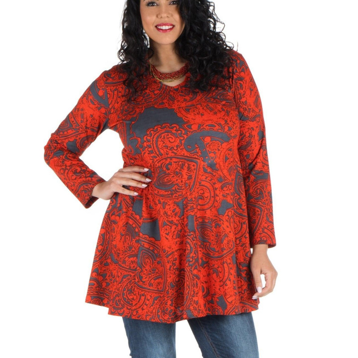TUP5026A - Blusa Estampado Etnico Naranja