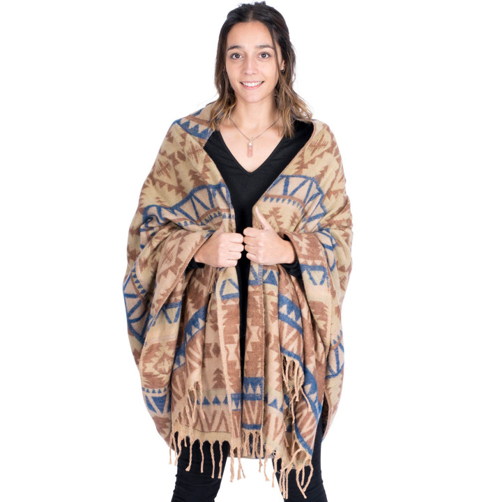 CPS0002 - Châle/couverture Kimago pour femme, fait main, avec franges et motif unique