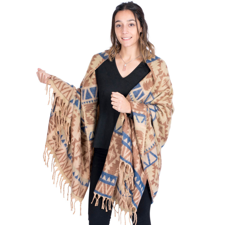 CPS0002 - Châle/couverture Kimago pour femme, fait main, avec franges et motif unique