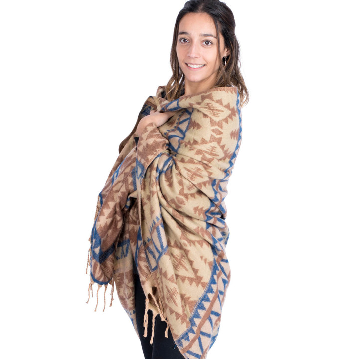 CPS0002 - Châle/couverture Kimago pour femme, fait main, avec franges et motif unique