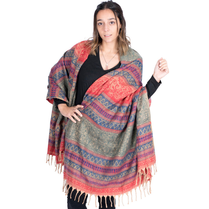 CPS0002 - Châle/couverture Kimago pour femme, fait main, avec franges et motif unique