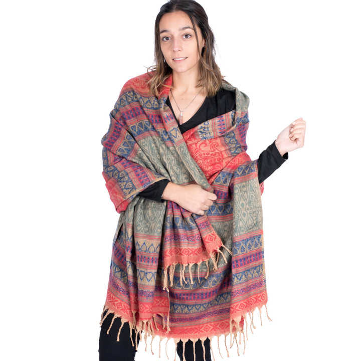 CPS0002 - Châle/couverture Kimago pour femme, fait main, avec franges et motif unique