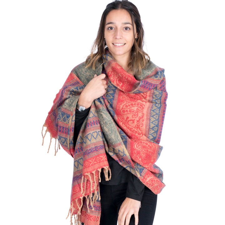 CPS0002 - Châle/couverture Kimago pour femme, fait main, avec franges et motif unique