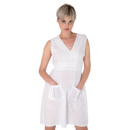 TM0008 - Vestido branco boho-chic com bordado e bolsos