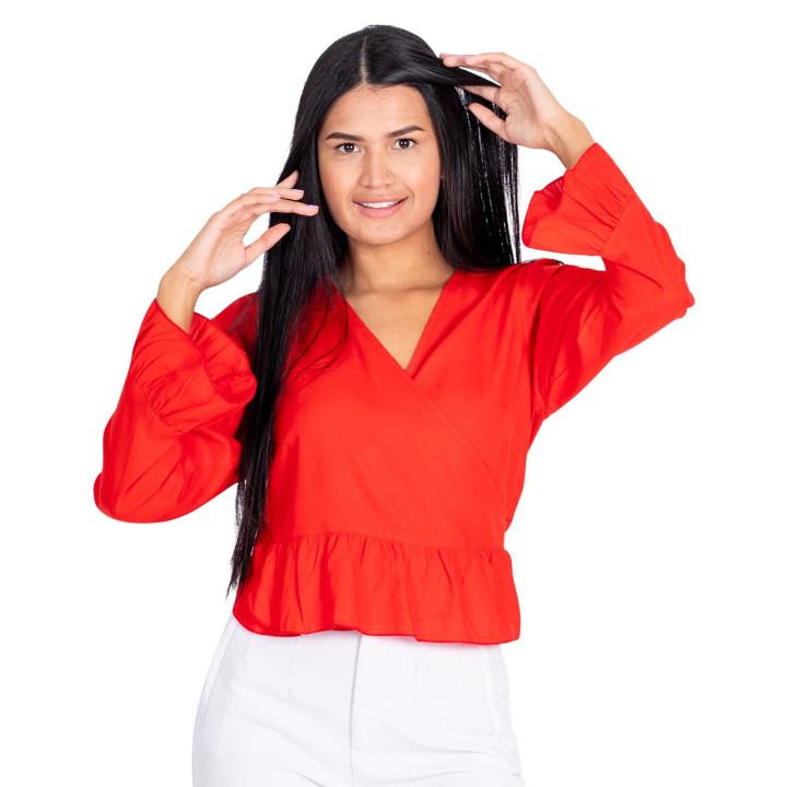 KM0001B - Red blouse with ruffles