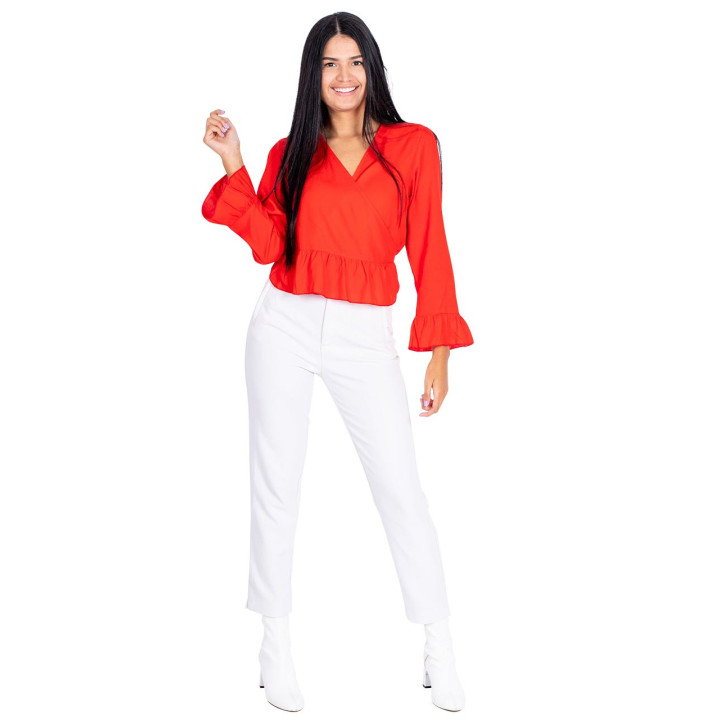KM0001B - Red blouse with ruffles