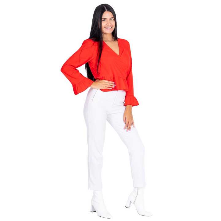 KM0001B - Red blouse with ruffles