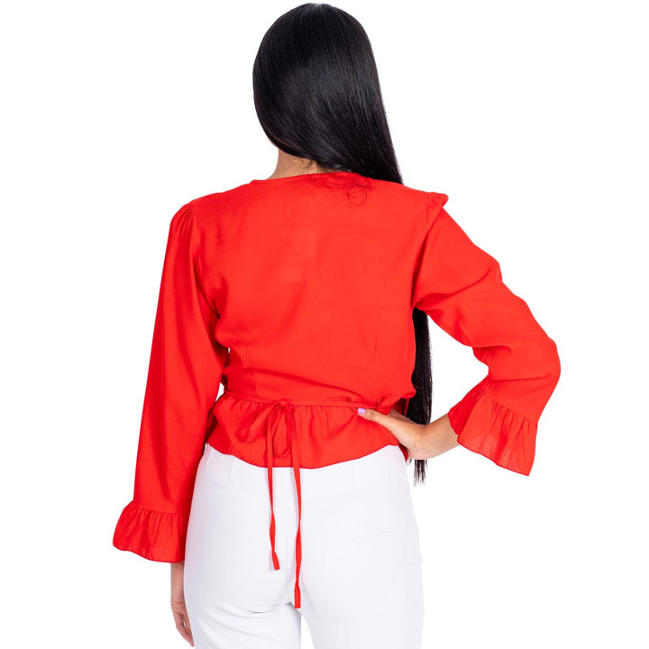 KM0001B - Red blouse with ruffles