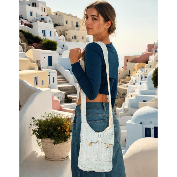 BBA0021 - Hippie Hemp Crossbody Bag: Authentic Indian Craftsmanship with Ample Space